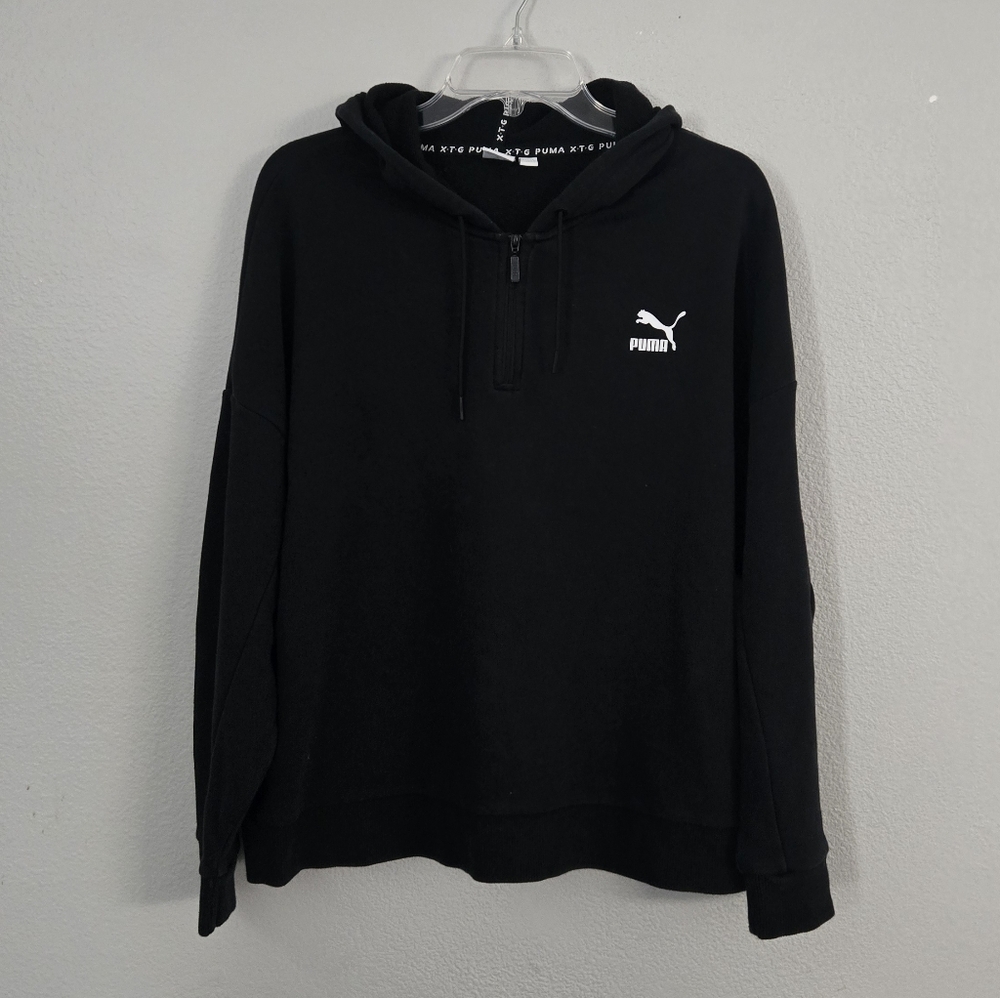 Puma Black Cotton Sweatshirt Hoodie Pullover Athletic Top Women